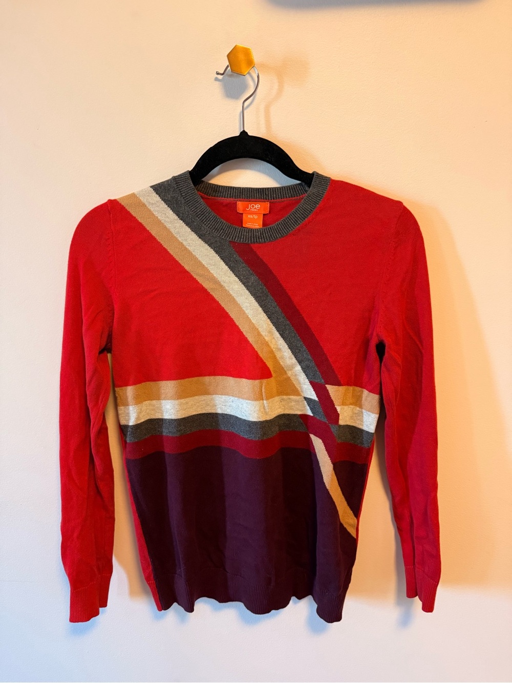 Joe Fresh Red, Burgundy & Cream Colorblock Crewneck Sweater